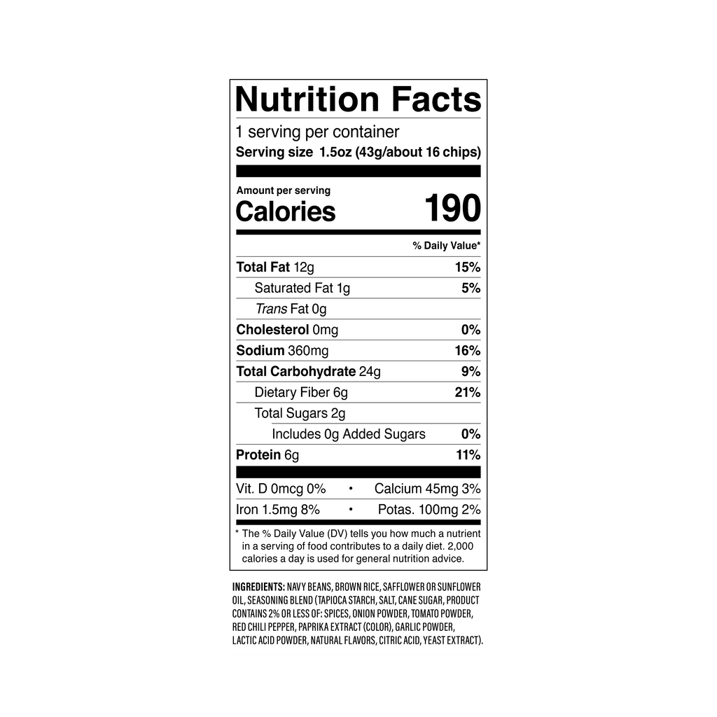 Fiery Hot bean chips nutrition facts per 1.5oz