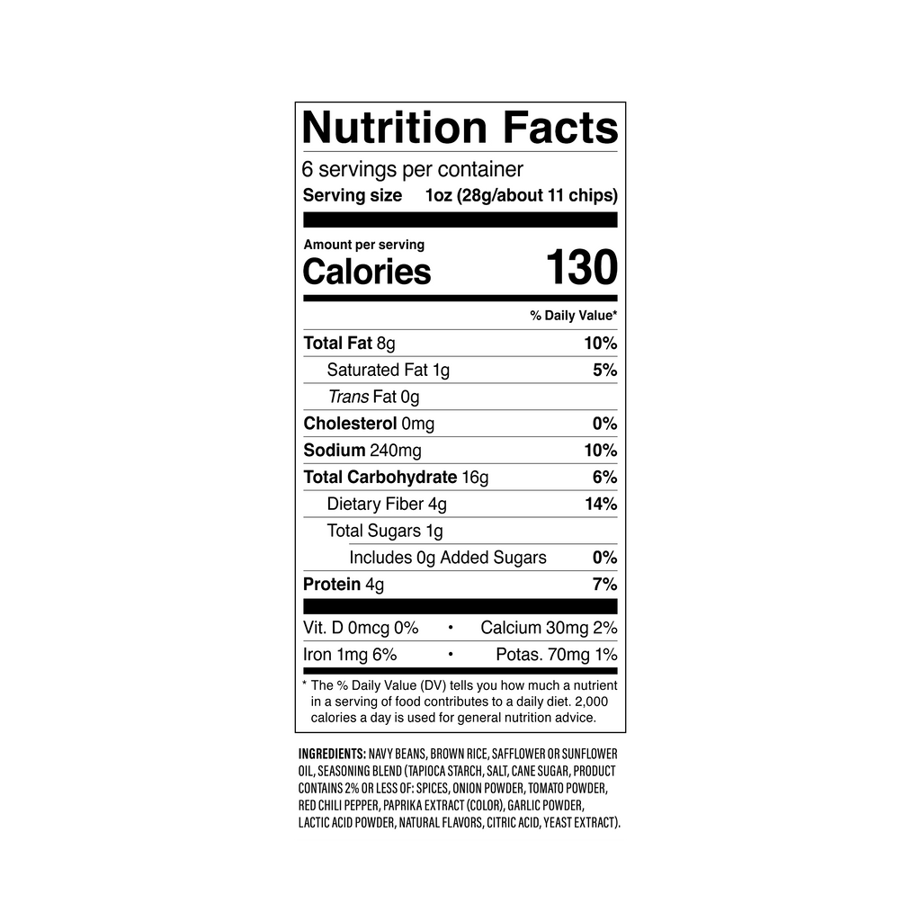 Fiery Hot Bean Chips nutrition facts per 1oz 