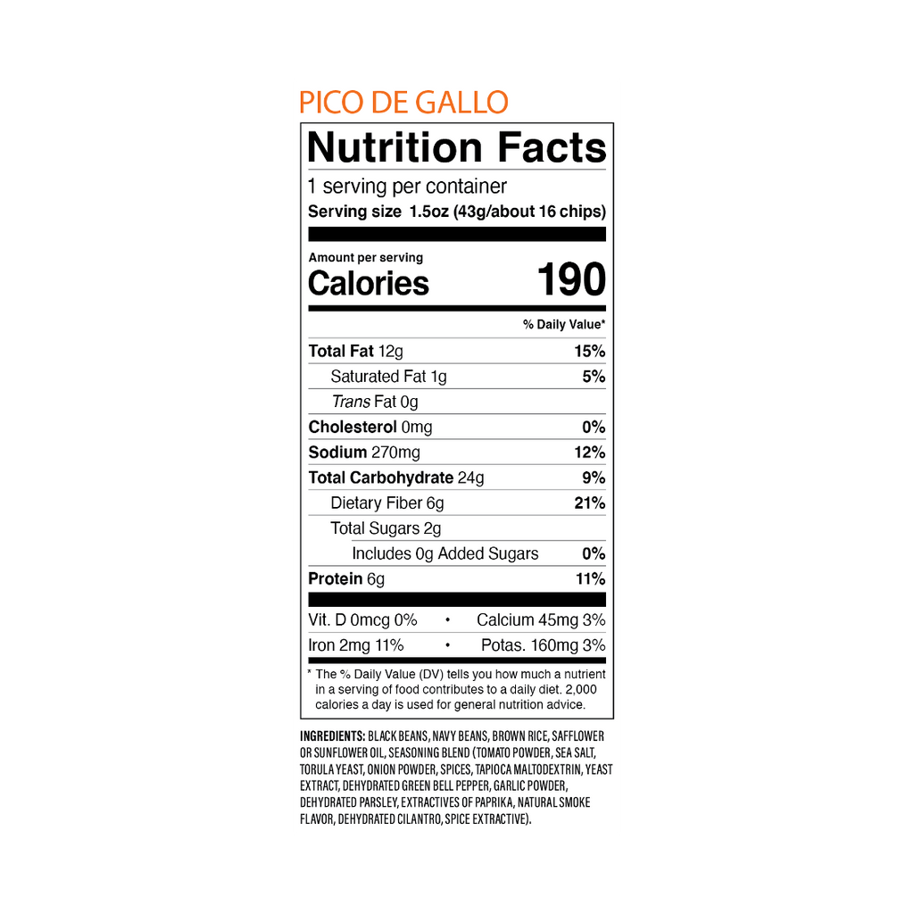 Pico de Gallo chips nutrition facts per 1.5oz